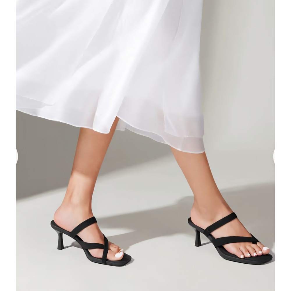 VIVAIA Alina Black Square Toe Strappy Mid Heel Sandals EU 41 US 9.5 NEW